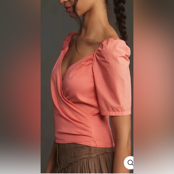 Anthropologie Coral Puff-Sleeve Wrap Top - Picture 2 of 8